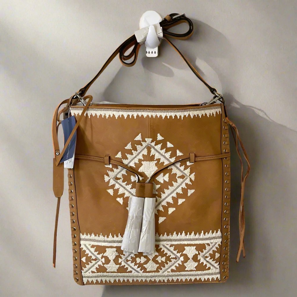 Rebecca Minkoff Brown Leather Embroidered Tassel Crossbody Bag